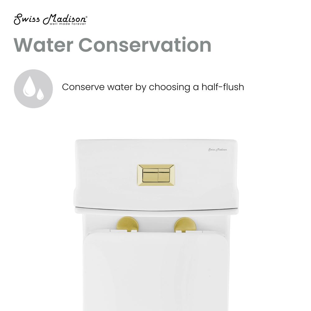 Swiss Madison Concorde One Piece Square Toilet Dual Flush, Brushed Gold Hardware 1.1/1.6 gpf