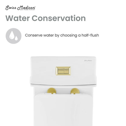 Swiss Madison Concorde One Piece Square Toilet Dual Flush, Brushed Gold Hardware 1.1/1.6 gpf