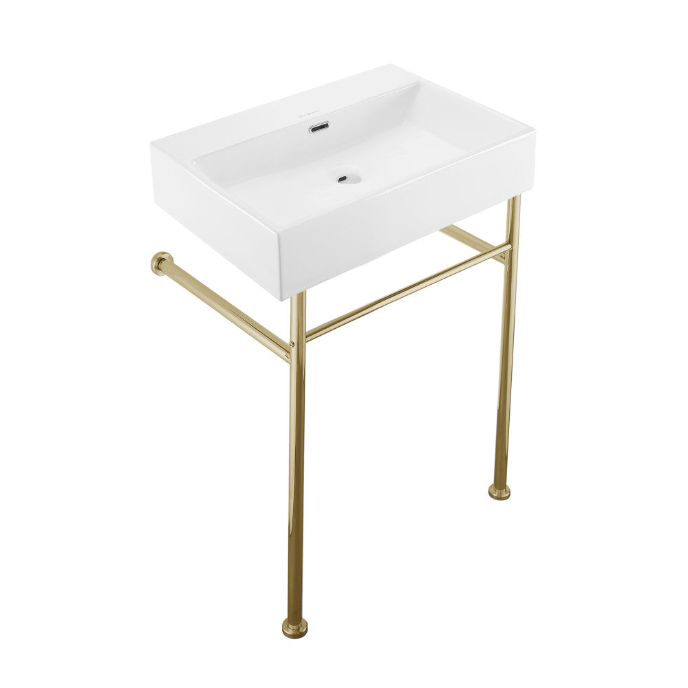 Swiss Madison Claire 24" Rectangle Zero Hole Console Sink with Glossy Gold Legs