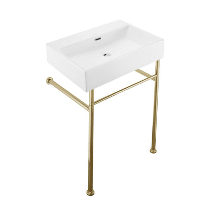 Swiss Madison Claire 24" Rectangle Zero Hole Console Sink with Glossy Gold Legs