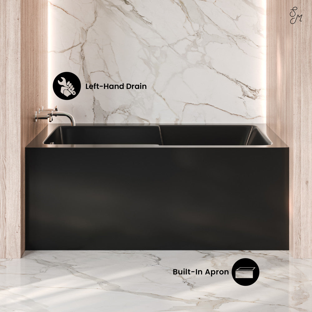 Swiss Madison Voltaire 54 x 30 Skirted Left Drain Soaking Alcove Bathtub in Glossy Black with Integrated Armrest