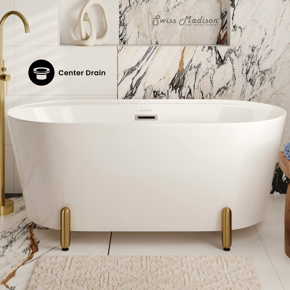 Swiss Madison Monaco 59" Freestanding Bathtub with Brushed Gold Stand