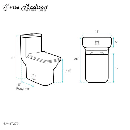 Swiss Madison Carre One-Piece Square Toilet Dual-Flush 1.1/1.6 gpf with 10" Rough-In