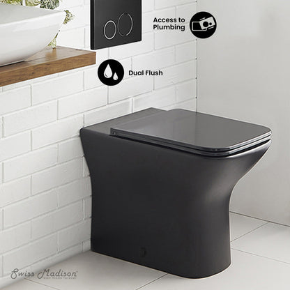 Swiss Madison Carre Back-to-Wall Elongated Toilet Bowl in Matte Black