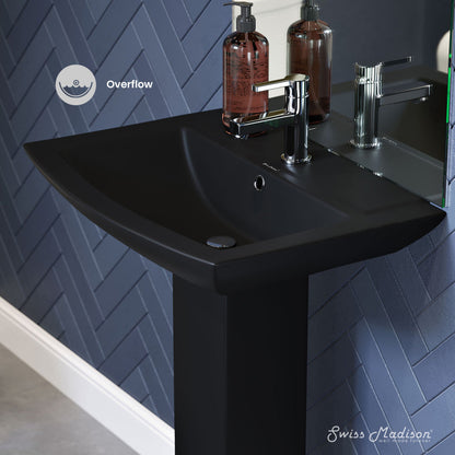 Swiss Madison Sublime Square Two-Piece Pedestal Sink in Matte Black