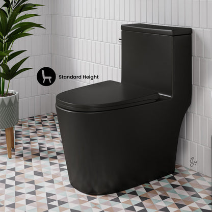 Swiss Madison Dreux One-Piece 12" Rough-in 1.28 GPF Left Flush Elongated Toilet in Matte Black