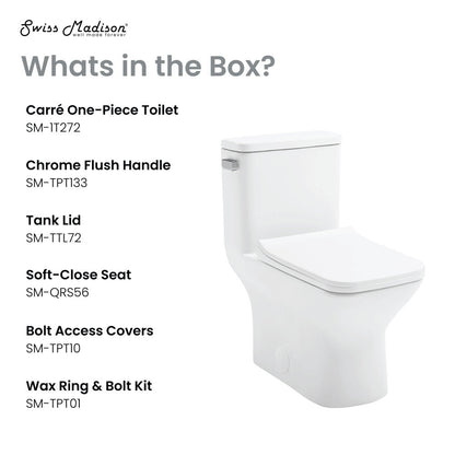 Swiss Madison Carre One Piece Square Toilet Left Side Flush, 10" Rough-In 1.28 gpf