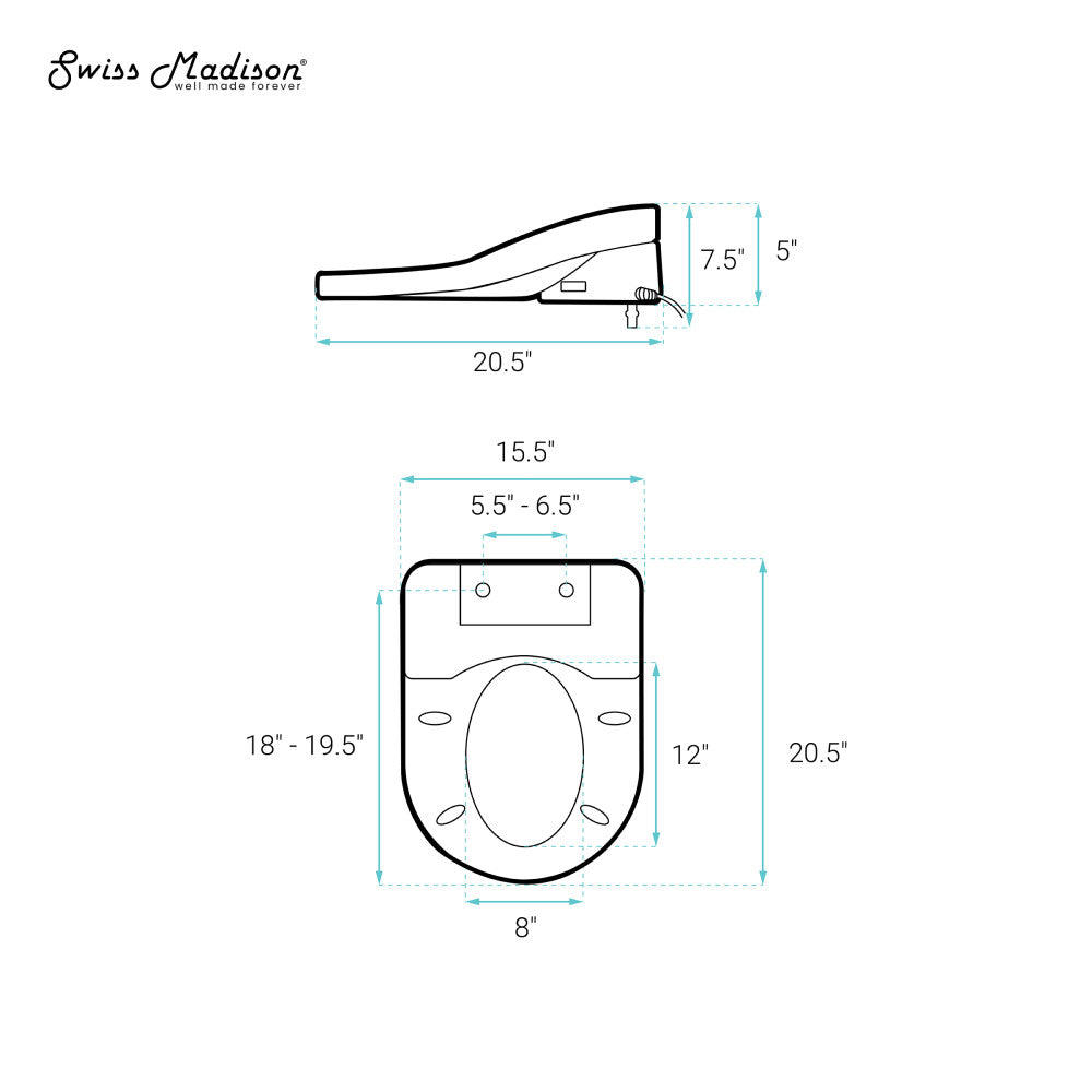 Swiss Madison St. Tropez One-Piece Elongated Toilet Vortex Dual-Flush 1.1/1.6 gpf with Smart Seat Bidet Option 2