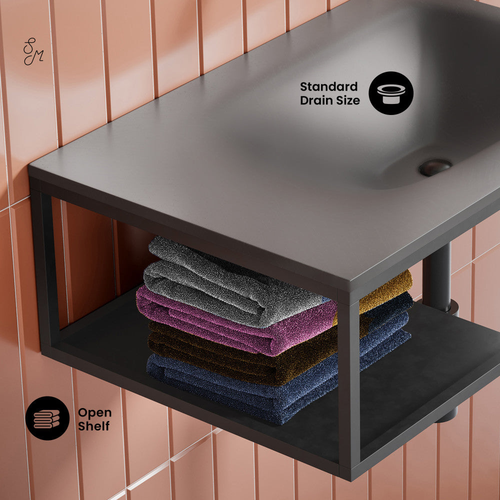 Swiss Madison Lisse 24" Rectangle Concrete Wall-Mount Bathroom Sink in Dark Grey