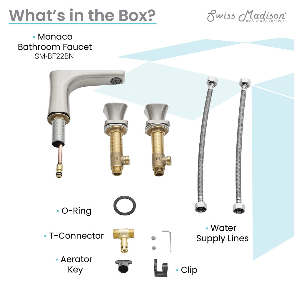 Swiss Madison Monaco 8 in. Widespread, 2-Handle, Bathroom Faucet in Brushed Nickel