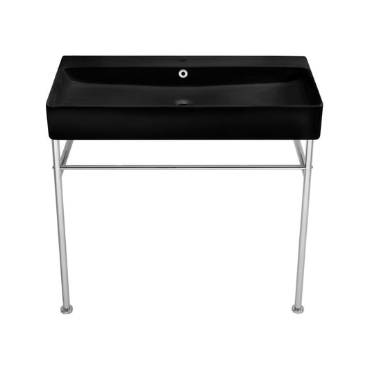 Swiss Madison Carre 36 Ceramic Console Sink Matte Black Basin Chrome Legs
