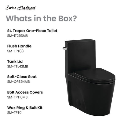 Swiss Madison St. Tropez One-Piece Elongated Toilet Left Side Vortex Flush Handle in Matte Black 1.28 gpf