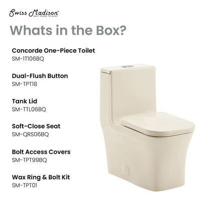 Swiss Madison Concorde One Piece Square Toilet Dual Flush 1.1/1.6 gpf in Bisque