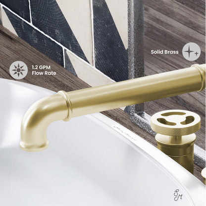 Swiss Madison Avallon 8 in. Widespread, 2-Handle Wheel, Bathroom Faucet in Brushed Gold