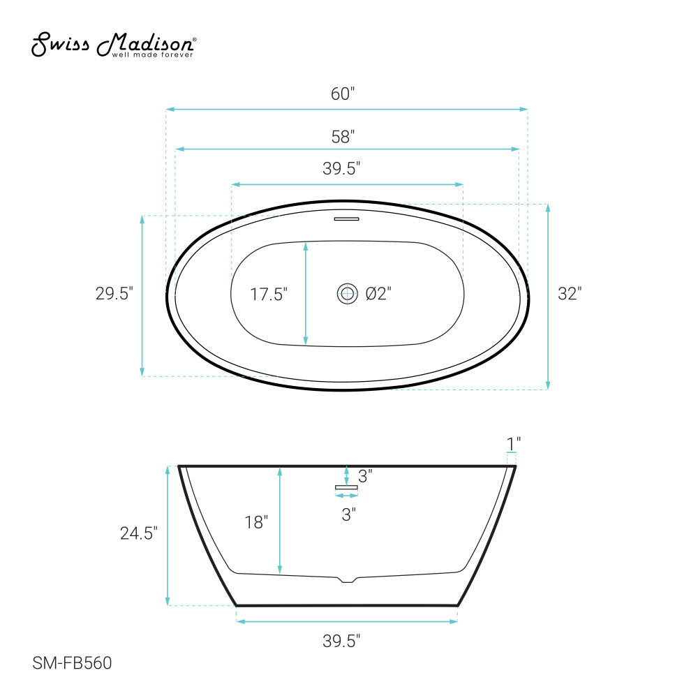 Swiss Madison Manoir 60" Freestanding Bathtub