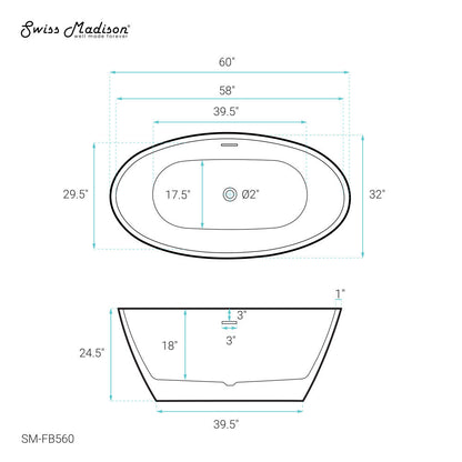 Swiss Madison Manoir 60" Freestanding Bathtub