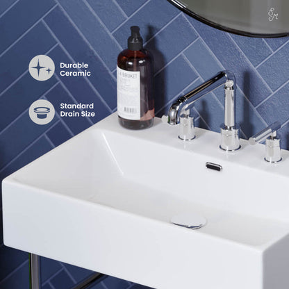 Swiss Madison Claire 24" Console Sink White Basin Chrome Legs with 8" Widespread Holes