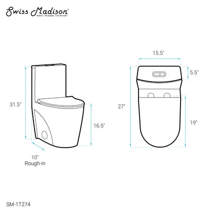Swiss Madison St. Tropez One Piece Elongated Toilet Dual Vortex Flush 1.1/1.6 gpf with 10" Rough In