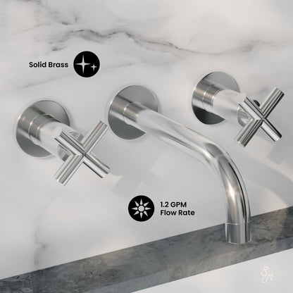 Swiss Madison Ivy 8 in. Widespread Double Cross-Handle Wall Mount Bathroom Faucet in Polished Chrome