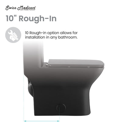 Swiss Madison Carre One Piece Square Toilet Dual Flush 1.1/1.6 gpf with 10" Rough-In, Matte Black