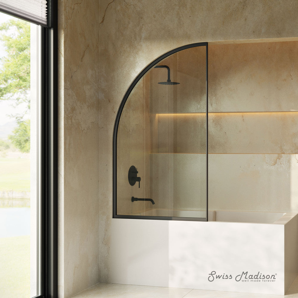 Swiss Madison Demi 34 x 58 Framed Fixed 3/8 in. (10mm) Clear Tempered Glass Tub Door with Black Matte Frame