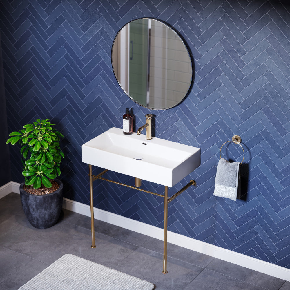 Swiss Madison Claire 30 Ceramic Console Sink White Basin Gold Legs