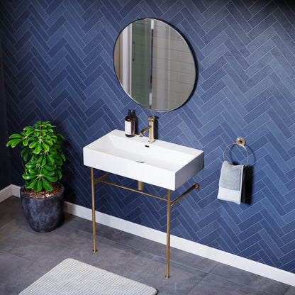 Swiss Madison Claire 30 Ceramic Console Sink White Basin Gold Legs