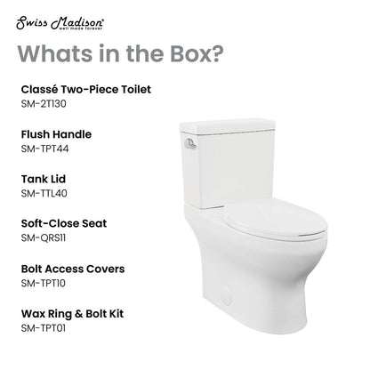 Swiss Madison Classe Two-Piece Elongated Left Side Flush Handle Toilet 1.28 gpf