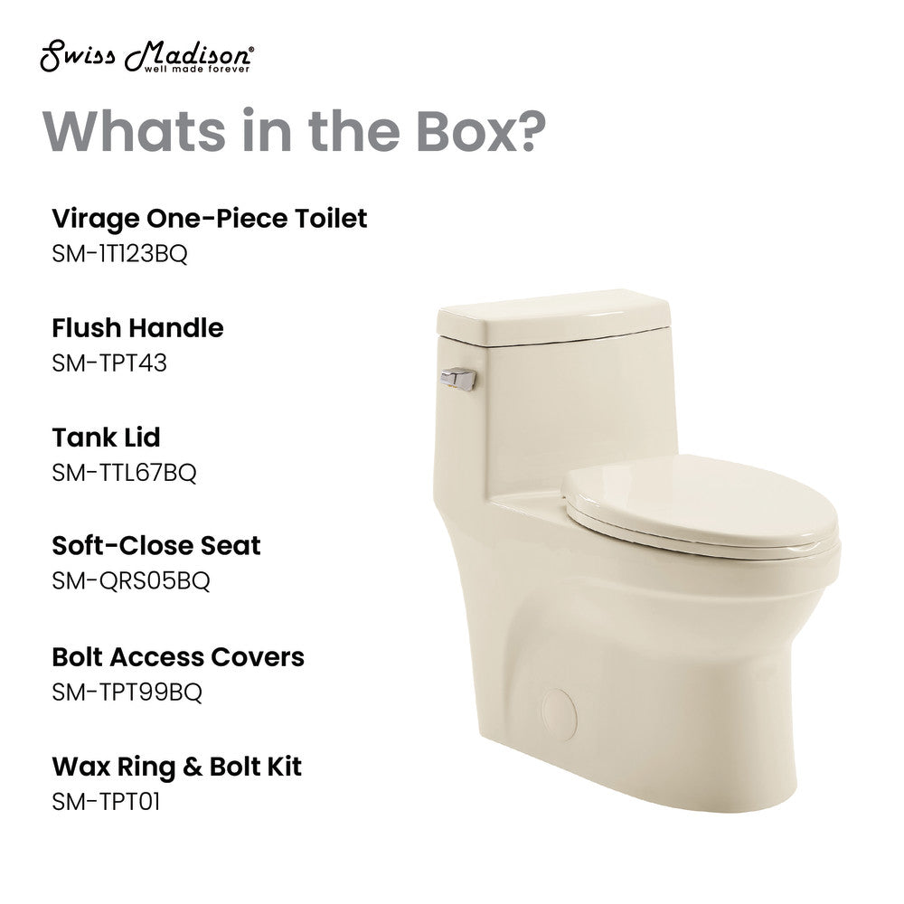 Swiss Madison Virage One Piece Elongated Left Side Flush Handle Toilet 1.28 gpf in Bisque