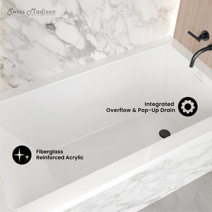 Swiss Madison Voltaire 54 x 30 Right Drain Soaking Alcove Bathtub in Glossy White with Integrated Overflow, Drain Included