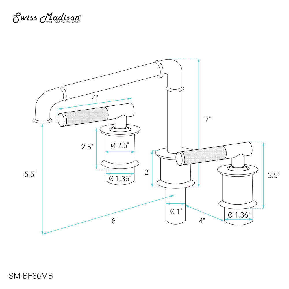 Swiss Madison Avallon 8 in. Widespread, Sleek Handle, Bathroom Faucet in Matte Black