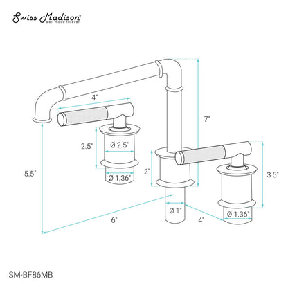 Swiss Madison Avallon 8 in. Widespread, Sleek Handle, Bathroom Faucet in Matte Black