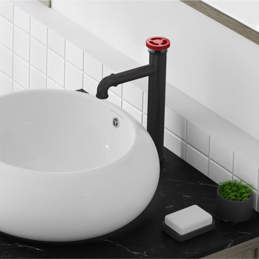 Swiss Madison Avallon Single Hole, Single-Handle Wheel, High Arc Bathroom Faucet in Matte Black with Red Handles