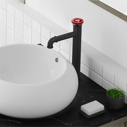 Swiss Madison Avallon Single Hole, Single-Handle Wheel, High Arc Bathroom Faucet in Matte Black with Red Handles