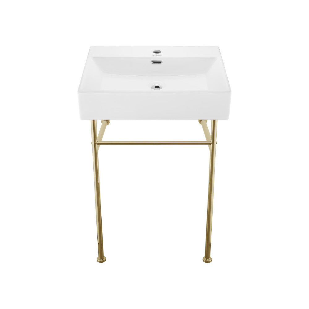 Swiss Madison Claire 24 Ceramic Console Sink White Basin Gold Legs