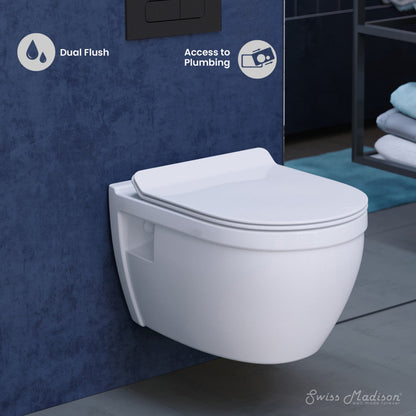 Swiss Madison Ivy Wall Hung Elongated Toilet Bowl, Black Hardware