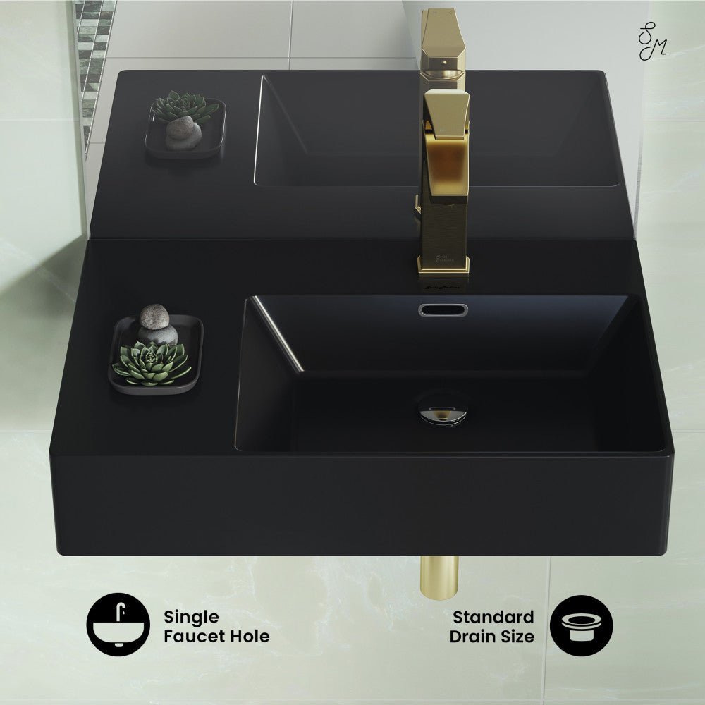 Swiss Madison St. Tropez 24 x 18 Ceramic Wall Hung Sink with Right Side Mount, Matte Black