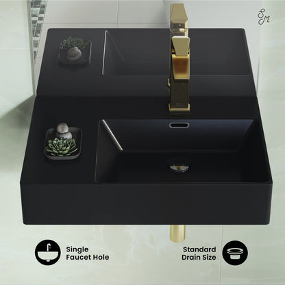 Swiss Madison St. Tropez 24 x 18 Ceramic Wall Hung Sink with Right Side Mount, Matte Black