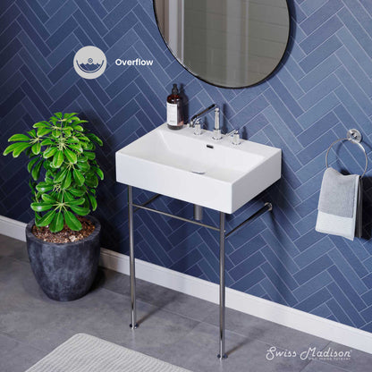 Swiss Madison Claire 24" Console Sink White Basin Chrome Legs with 8" Widespread Holes