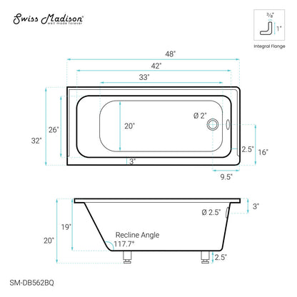 Swiss Madison Voltaire 48" x 32" Right-Hand Drain Alcove Bathtub in Bisque