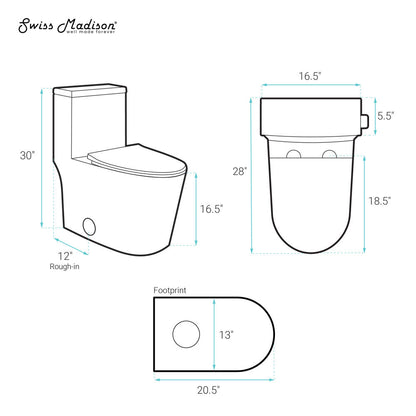 Swiss Madison Dreux One-Piece 12" Rough-in 1.28 GPF Right Flush Elongated Toilet in Glossy White