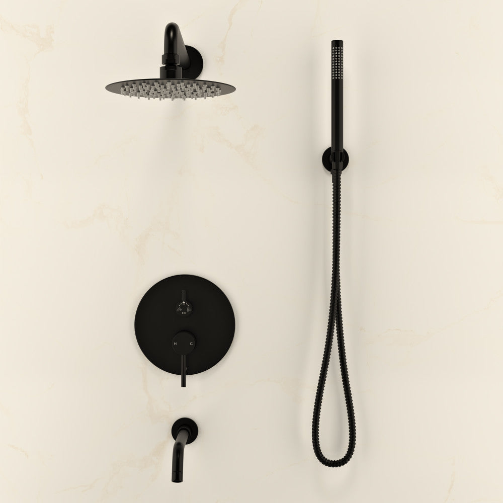 Swiss Madison Ivy 1.8 GPM Wall Mount Fixed Shower Head with Hand Sprayer and Tub Filler in Matte Black, Valve Included