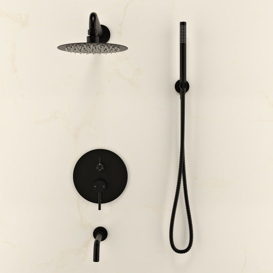 Swiss Madison Ivy 1.8 GPM Wall Mount Fixed Shower Head with Hand Sprayer and Tub Filler in Matte Black, Valve Included