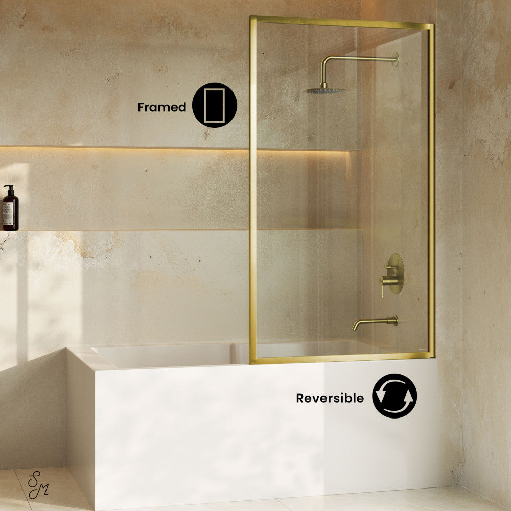 Swiss Madison Pierre 34 x 58 Framed Fixed 3/8 in. (10mm) Clear Tempered Glass Tub Door with Brushed Gold Frame