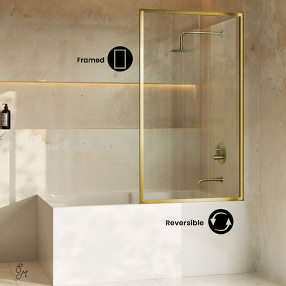 Swiss Madison Pierre 34 x 58 Framed Fixed 3/8 in. (10mm) Clear Tempered Glass Tub Door with Brushed Gold Frame