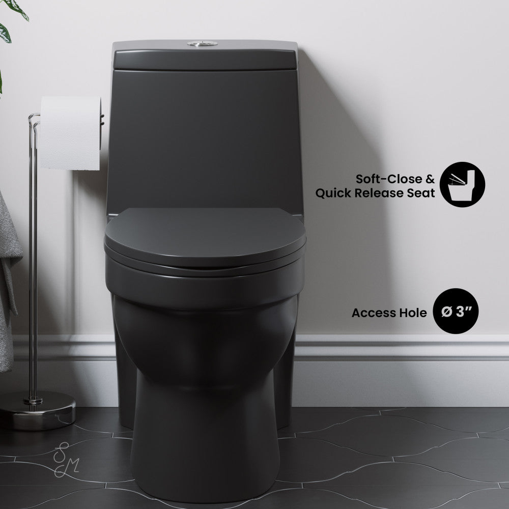 Swiss Madison Virage One-Piece Elongated Toilet Vortex Dual-Flush 1.1/1.6 gpf, Matte Black