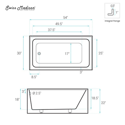 Swiss Madison Voltaire 54 x 30 Skirted Left Drain Soaking Apron Bathtub in Glossy Black