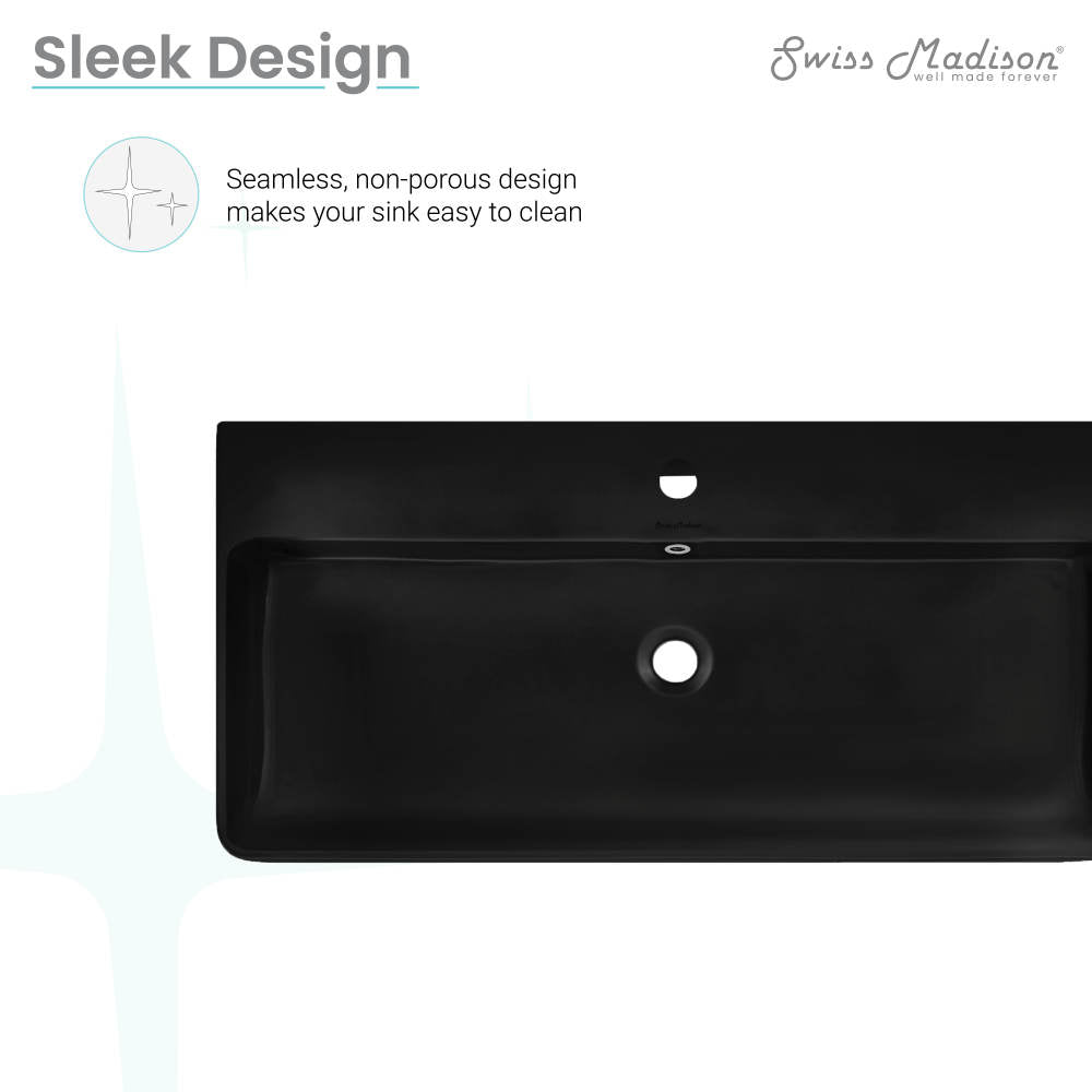 Swiss Madison Carre 36" Rectangle Wall-Mount Bathroom Sink in Matte Black