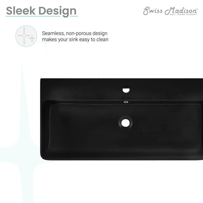 Swiss Madison Carre 36" Rectangle Wall-Mount Bathroom Sink in Matte Black