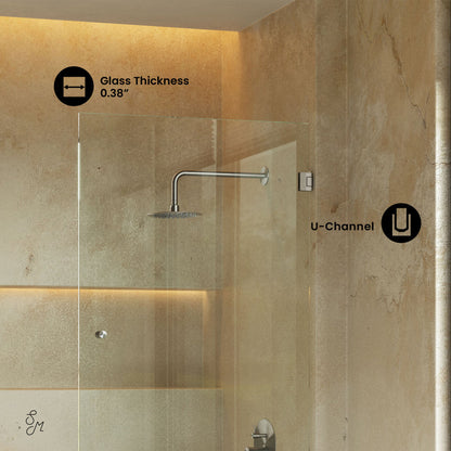 Swiss Madison Voltaire 24 x 58 Frameless Pivot 3/8 in. (10mm) Ultra Clear Tempered Glass Tub Door with Nickel Brushed Hardware